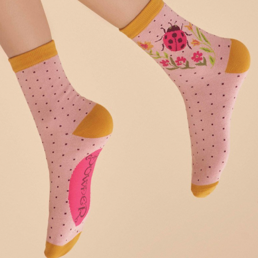 Powder Ladies Ankle Socks - Ladybird in Petal