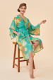 Powder Hummingbird Kimono Gown in Aqua