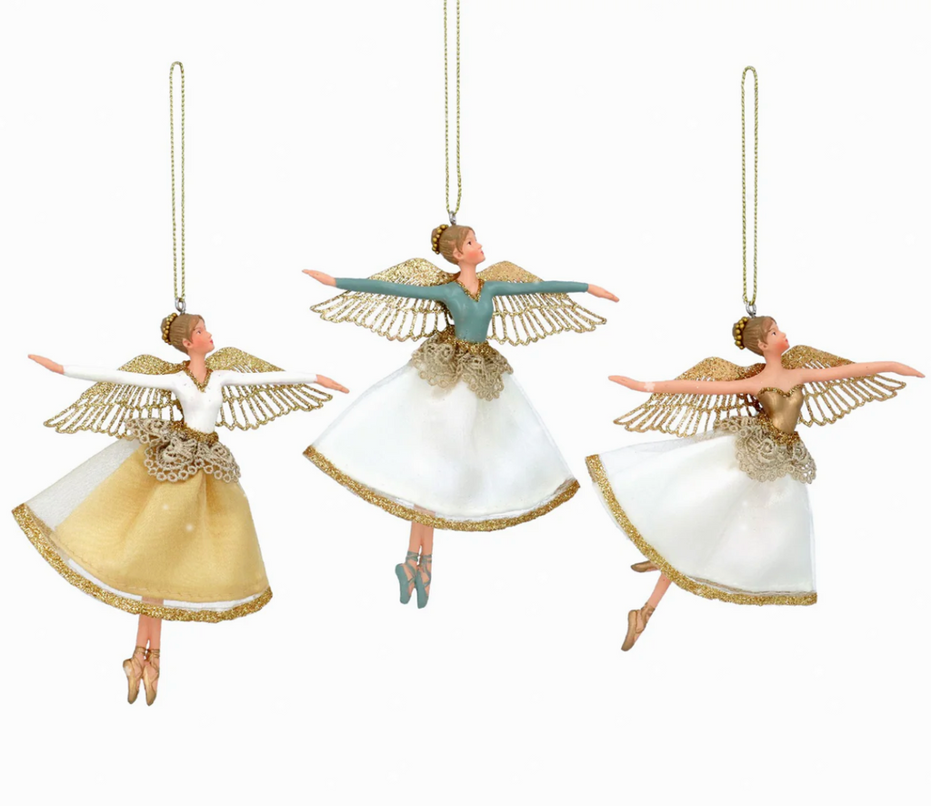 Gisela Graham Cream/Gold/Green Resin/Fabric Fairy Decoration