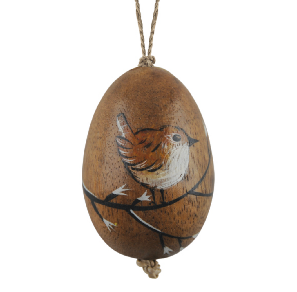 East of India Hanging Wooden Egg - Wren