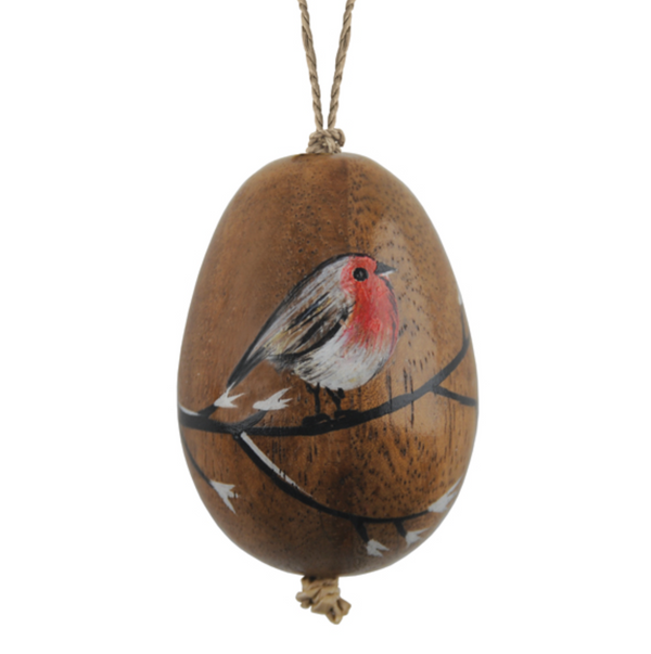 East of India Hanging Wooden Egg - Robin