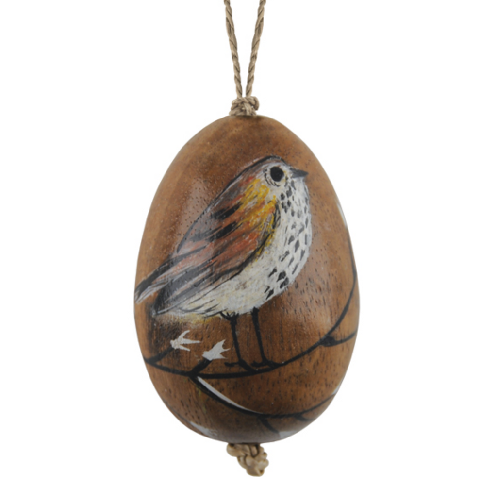 East of India Hanging Wooden Egg - Mistle Thrush