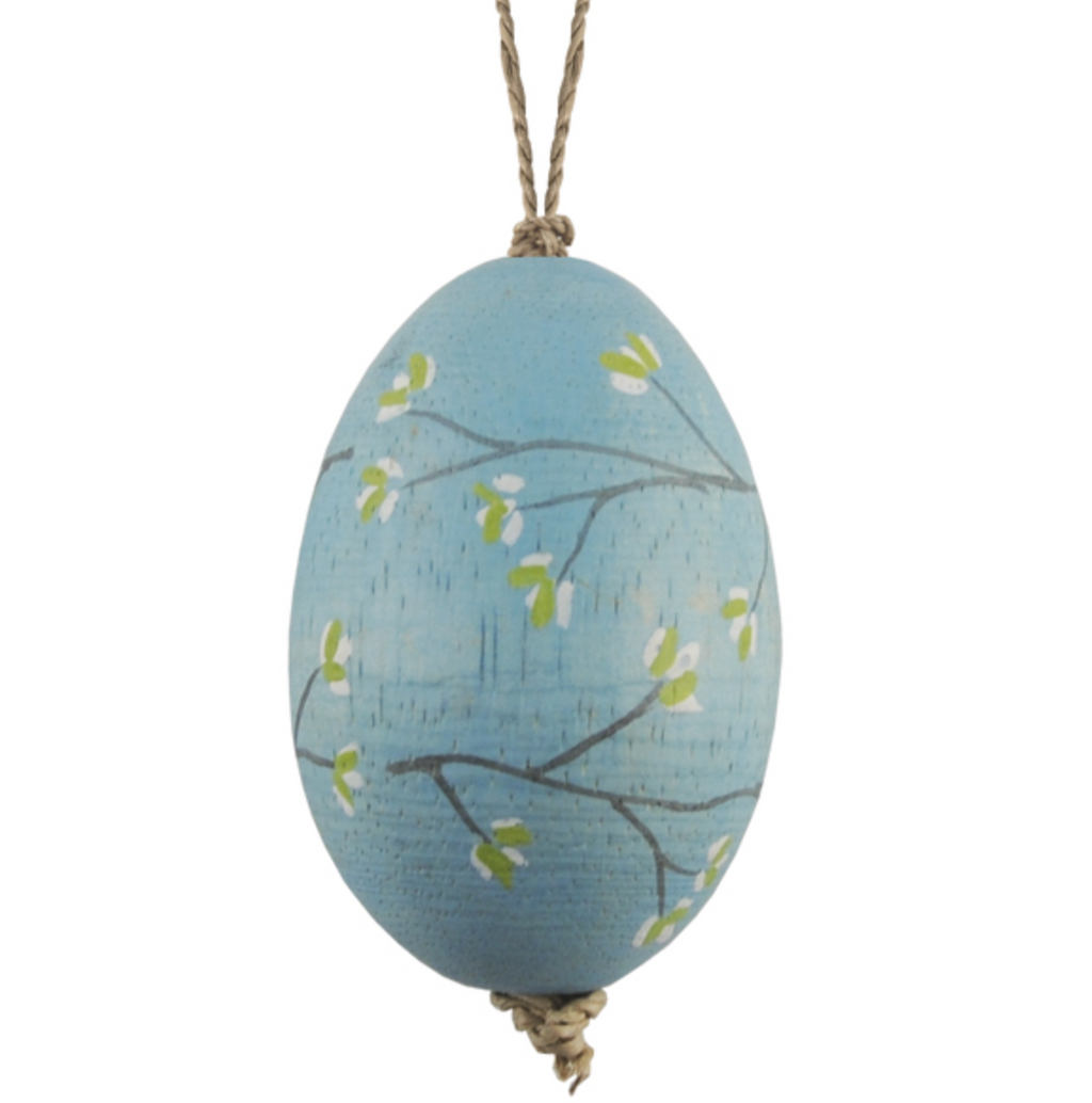 East of India Hanging Wooden Egg - Blossom Duck Egg Blue