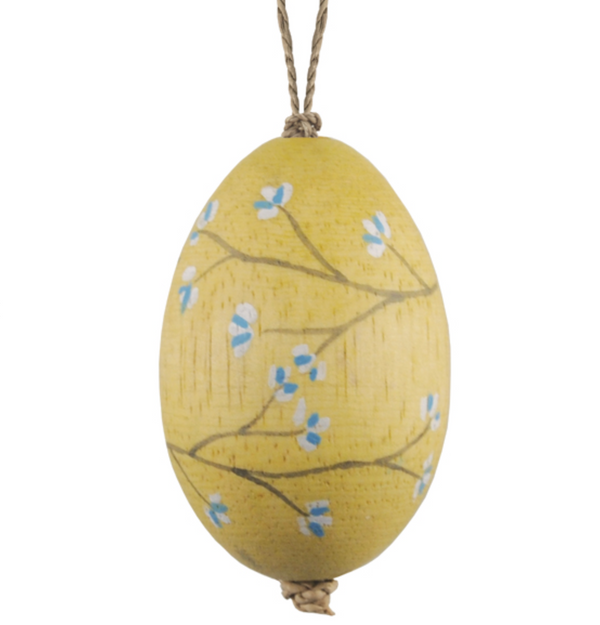 East of India Hanging Wooden Egg - Blossom Painted Egg - Primrose Yellow