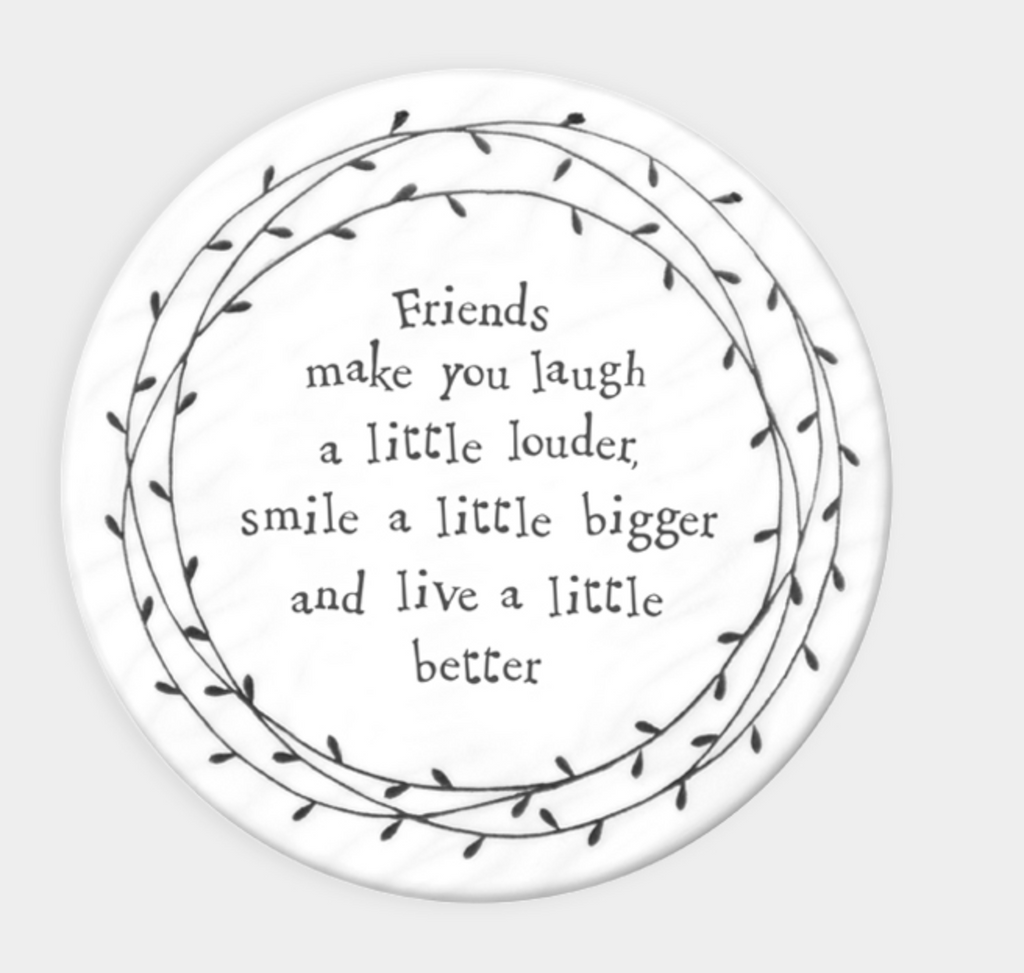 East of India Porcelain Coaster - Leaf Coaster - Friends Laugh Louder