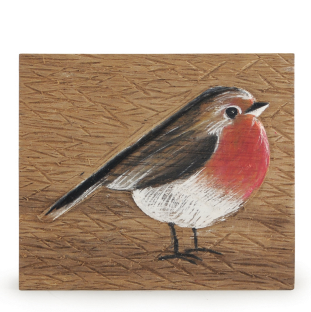 East of India Flat Wood Painting - Robin