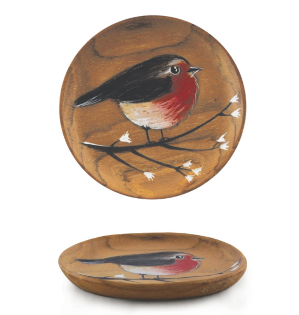 East of India Painted Wooden Dish - Robin