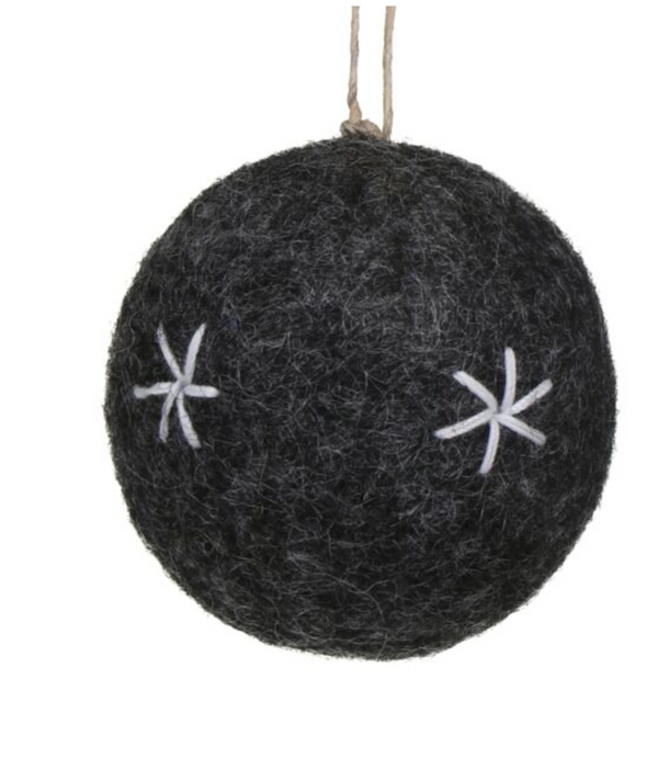 East of India Felt Embroidered Bauble - Grey