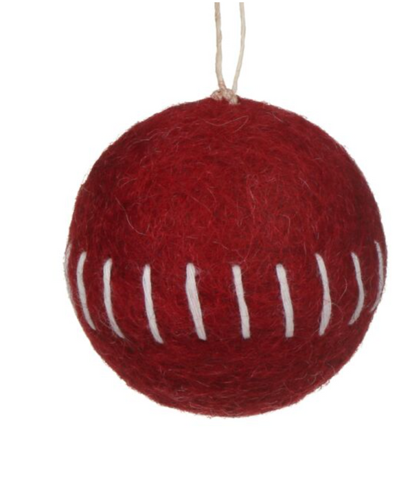 East of India Felt Embroidered Bauble - Red