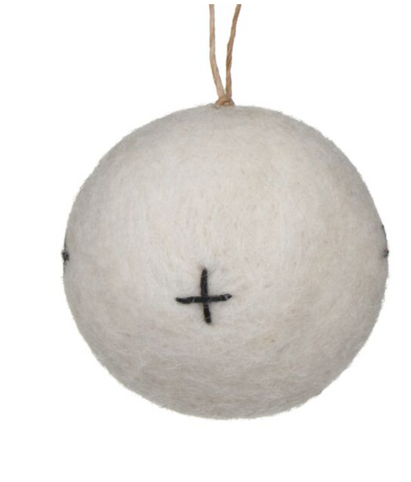 East of India Felt Embroidered Bauble - White