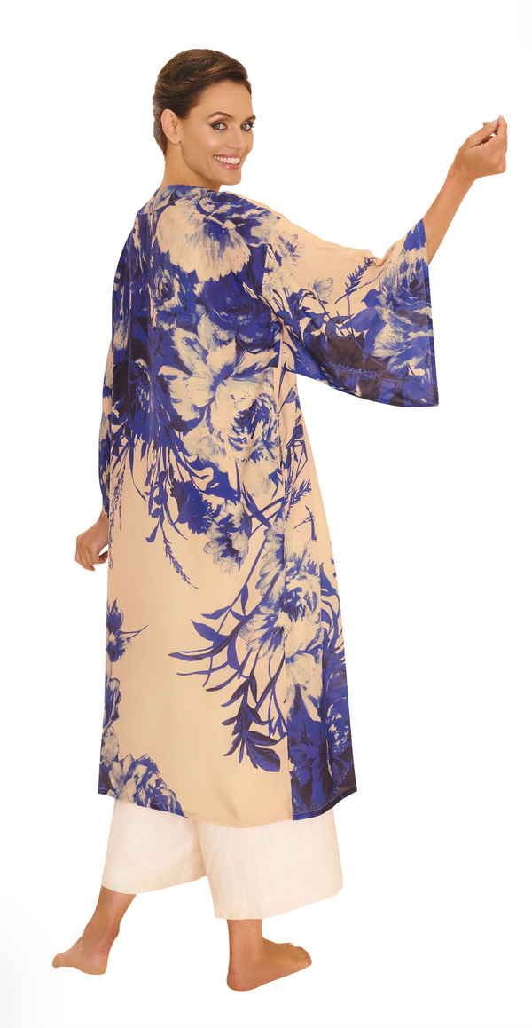 Powder Kimono Gown - China Blue Blooms