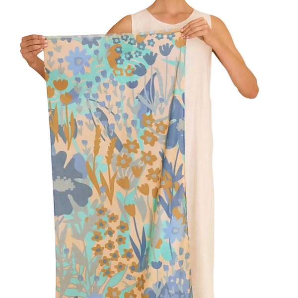 Powder Cotton Scarf - Springtime Floral - Denim