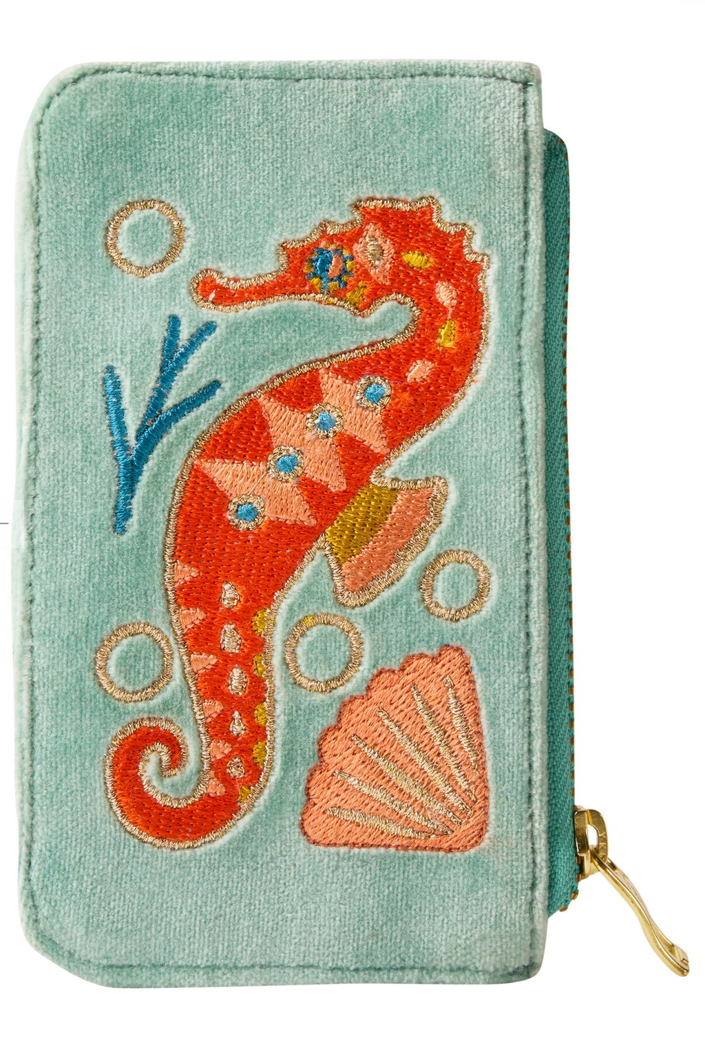 Powder Velvet Card Holder - Sparkling Seahorse - Aqua