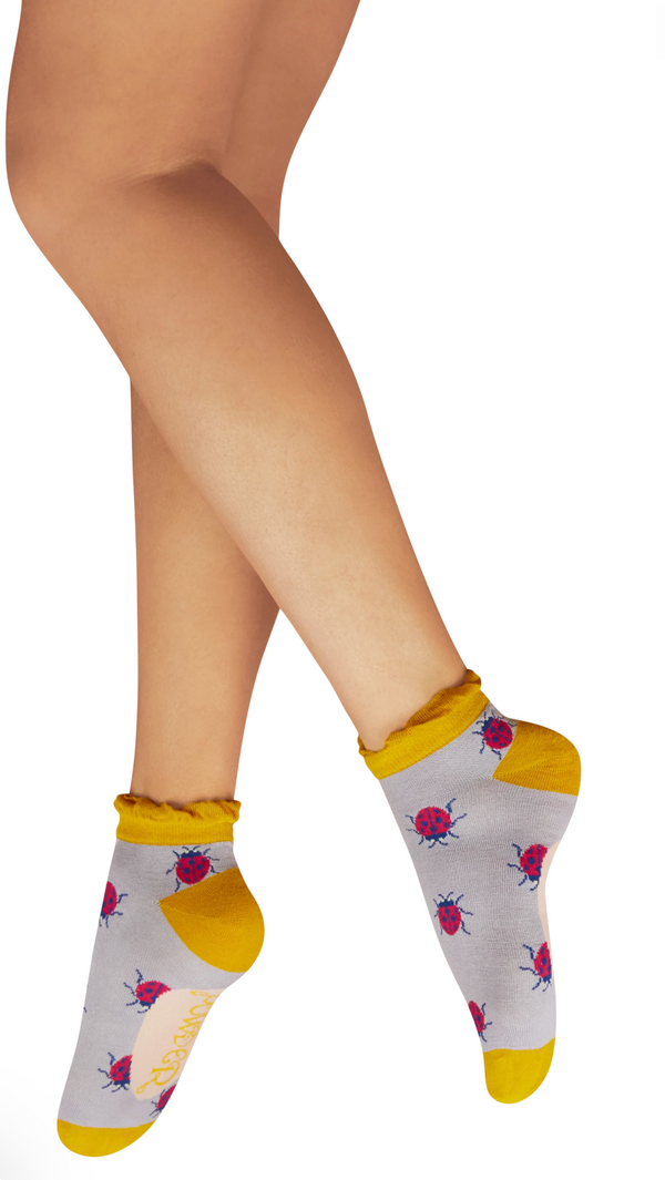 Powder Ladies Trainer Socks - Lovely Ladybirds - Lilac
