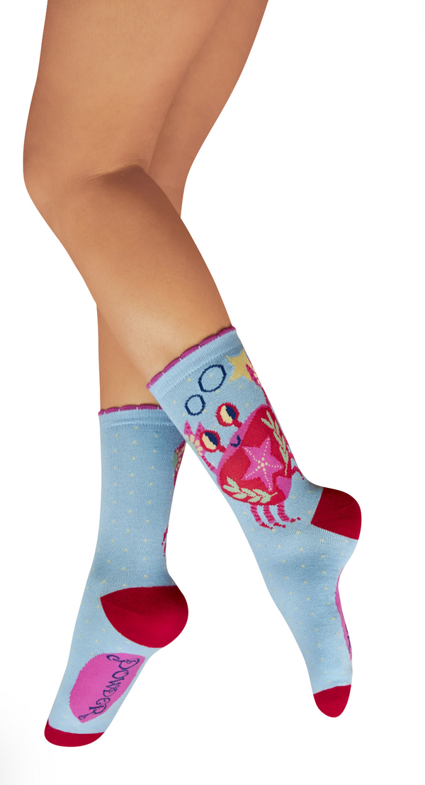 Powder Ladies' Ankle Socks - Seafaring Crab - Cornflower