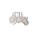 Decorative tractor figure on a wooden base against a light background