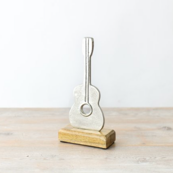 Metal Guitar on Wooden Base