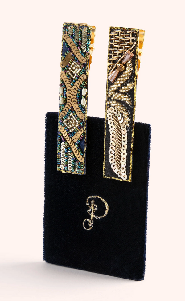 Powder Embroidered Hair Bars - Midnight 1920's Sparkle
