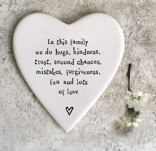 East of India Porcelain Coaster - In This Family We Do Hugs