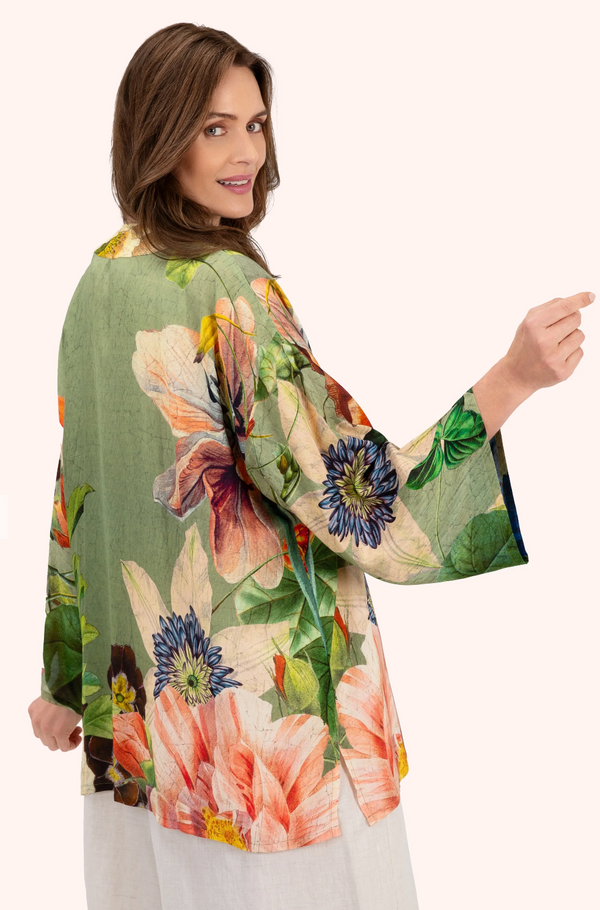 Powder Mid-Length Kimono - Botanical Bouque, Sage