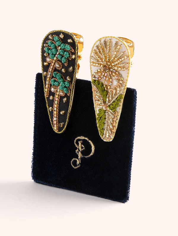 Powder Hairclips - Midnight Trees & Champagne Flower