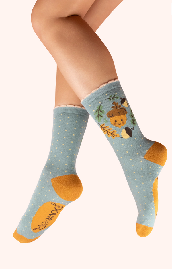 Powder Ankle Socks - Happy Acorn, Ice