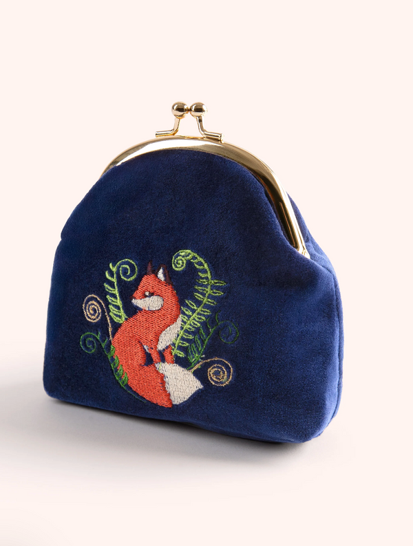 Powder Velvet Coin Purse - Elegant Fox
