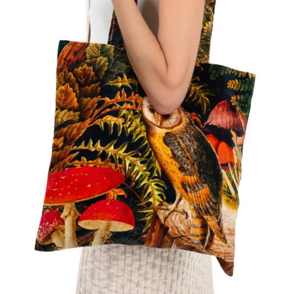Powder Velvet Tote Bag - Wild Woodland Owl