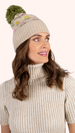 Powder Willow Ditsy Flower Pompom Hat, Cream