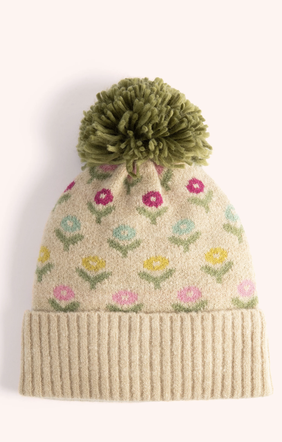 Powder Willow Ditsy Flower Pompom Hat, Cream