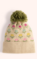 Powder Willow Ditsy Flower Pompom Hat, Cream