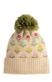 Powder Willow Ditsy Flower Pompom Hat, Cream
