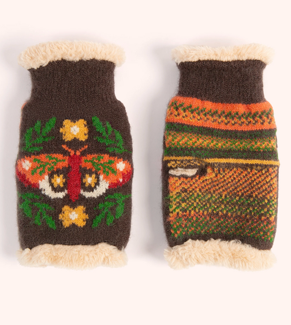 Powder Winter Moth Wrist Warmers - Chocolate
