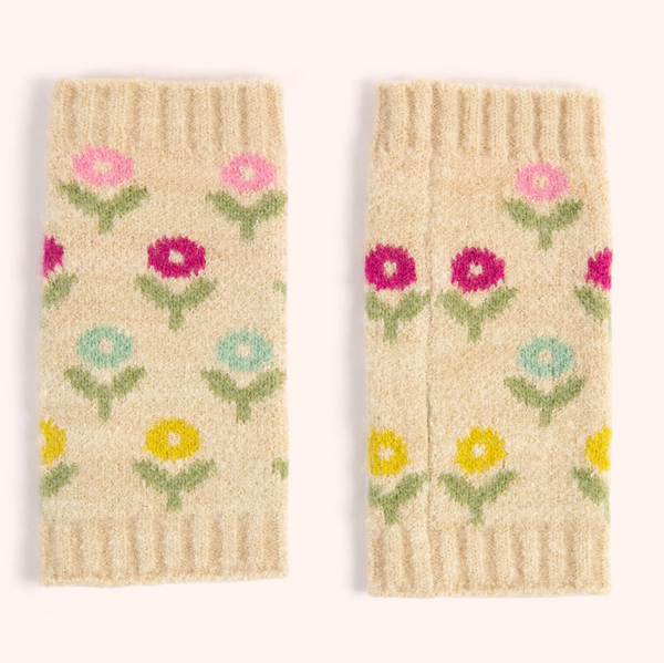 Powder Ladies Willow Ditsy Flower Wrist Warmers, Cream