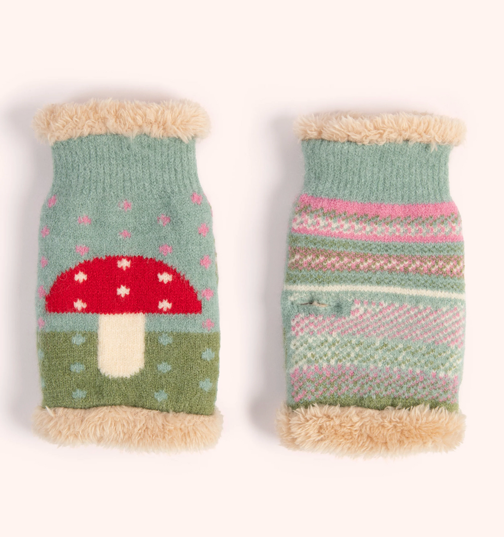 Powder Ladies Toadstool Wrist Warmers - Ice