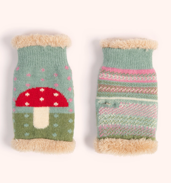 Powder Ladies Toadstool Wrist Warmers - Ice