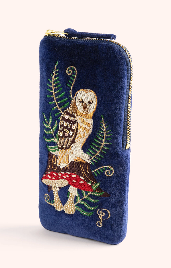 Powder Velvet Sunglasses Pouch - Woodland Owl