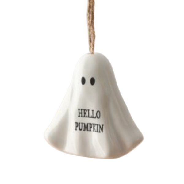 Ceramic Hanging Hello Pumpkin Ghost Decoration