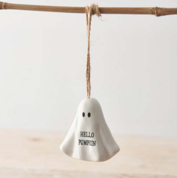 Ceramic Hanging Hello Pumpkin Ghost Decoration