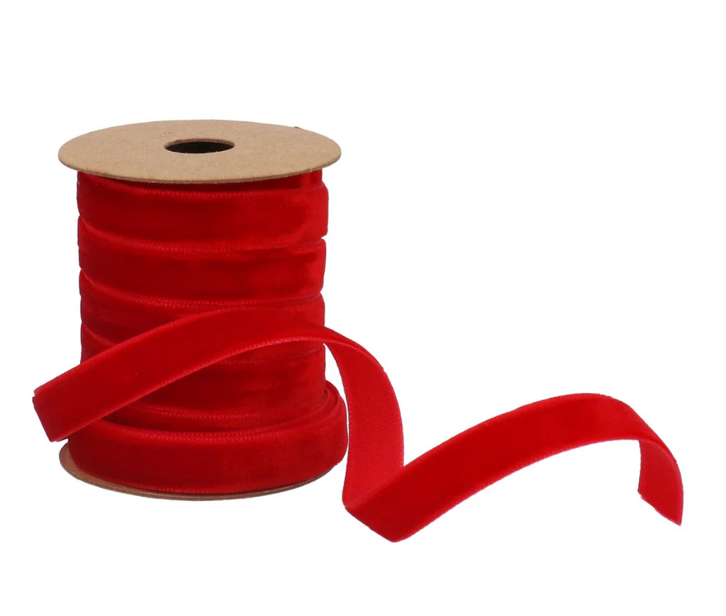 Gisela Graham Christmas Velvet Red Thin Ribbon 2m