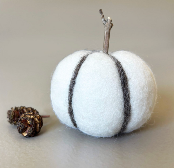 East of India Needle Felt Pumpkin - White