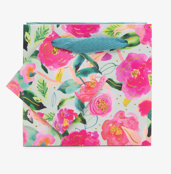 Whistlefish Aqua Camellia Small Gift Bag