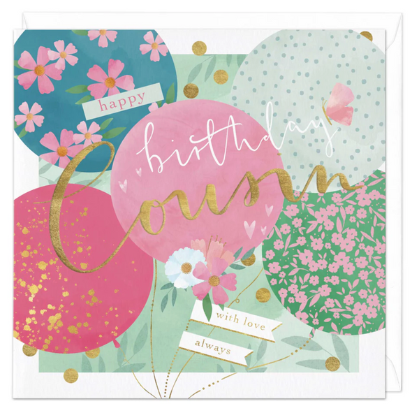 Whistlefish Cousin Balloons Birthday Card