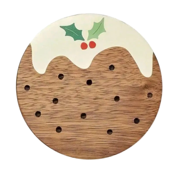 Christmas Pudding Wooden Coaster