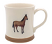 White mug with a brown horse illustration on a white background