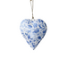 Heart-shaped decorative item with blue floral pattern on a white background