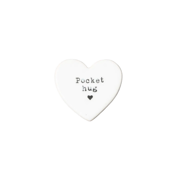 Heart-shaped object with 'Pocket hug' text on a white background