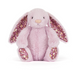 Plush bunny toy with floral ears and feet on a white background