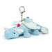 Plush dragon keychain with a tag on a white background