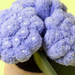 Purple fuzzy hydrangea with rhinestone embellishments on a green backgroung